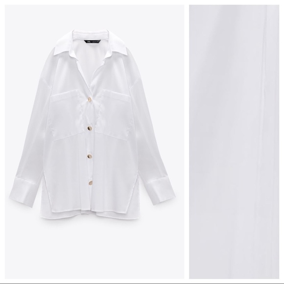NWT. Zara White Long Blouse with Gold Buttons. Size M. - Picture 7 of 11